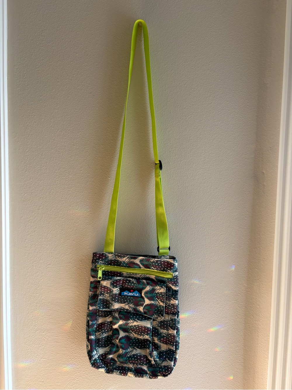 KAVU Feather Print Canvas Crossbody Bag Green